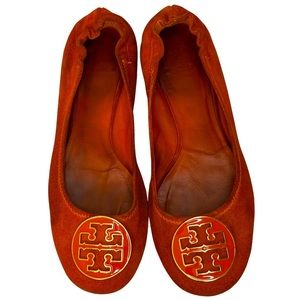 Tory Burch Orange Suede & Enamel Logo Ballet Flat Sz 8